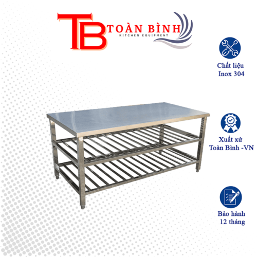BÀN INOX 3 TẦNG CÓ KỆ SONG